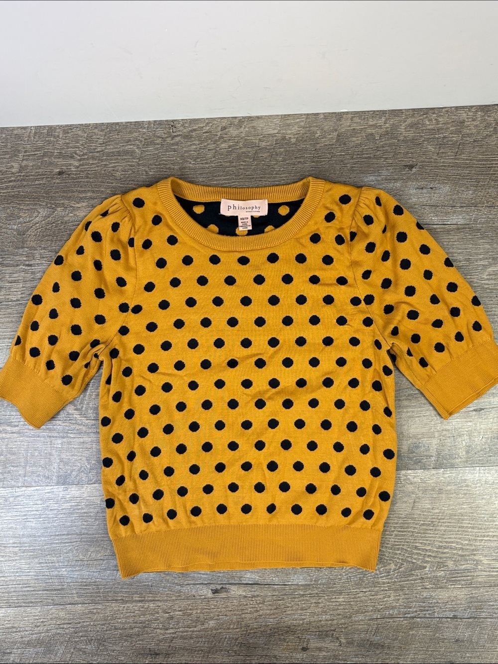 Philosophy Republic Clothing Mustard & Black Polka Dot Puff Sleeve Knit Top XS